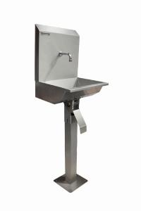 Station pedestal mounted knee operated wash trough