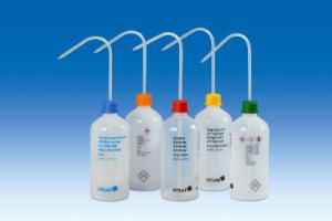 Safety wash bottles, narrow neck, printed