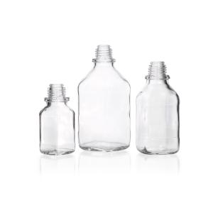 Bottles, narrow or wide neck, square, with threads